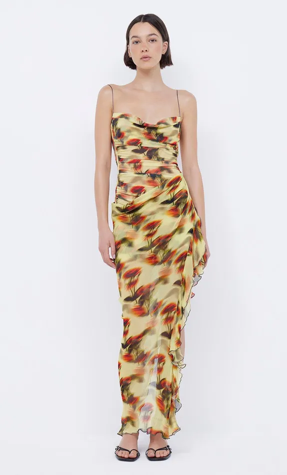 Bec Bridge Wedding Guest Women FIORE ASYM MAXI DRESS 8211 CITRUS ROSE