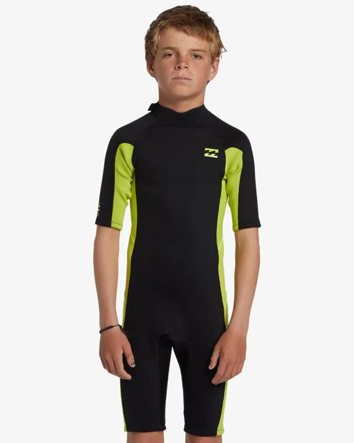 Billabong Boys039 Wetsuits Boys 2mm Foil Back Zip Short Sleeve Spring Wetsuit Fluro Lime 8211 Men