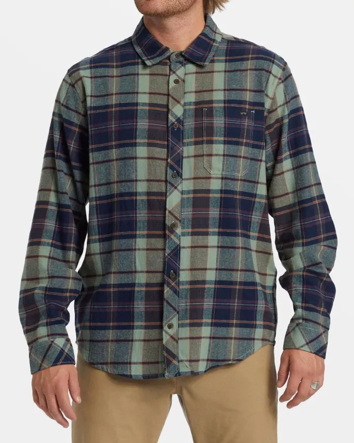 Billabong Flannels Coastline Long Sleeve Flannel Shirt Fern 8211 Men