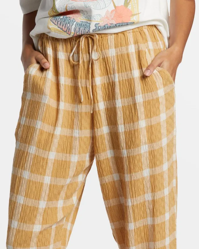 Billabong Jeans and Pants Plaid Out Elastic Waist Pants Hemp 2 8211 Women