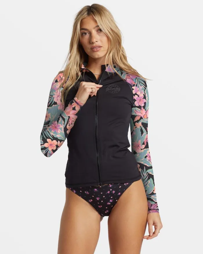Billabong Rashguards and Bodysuits Core Long Sleeve ZipUp Rashguard Black 8211 Women