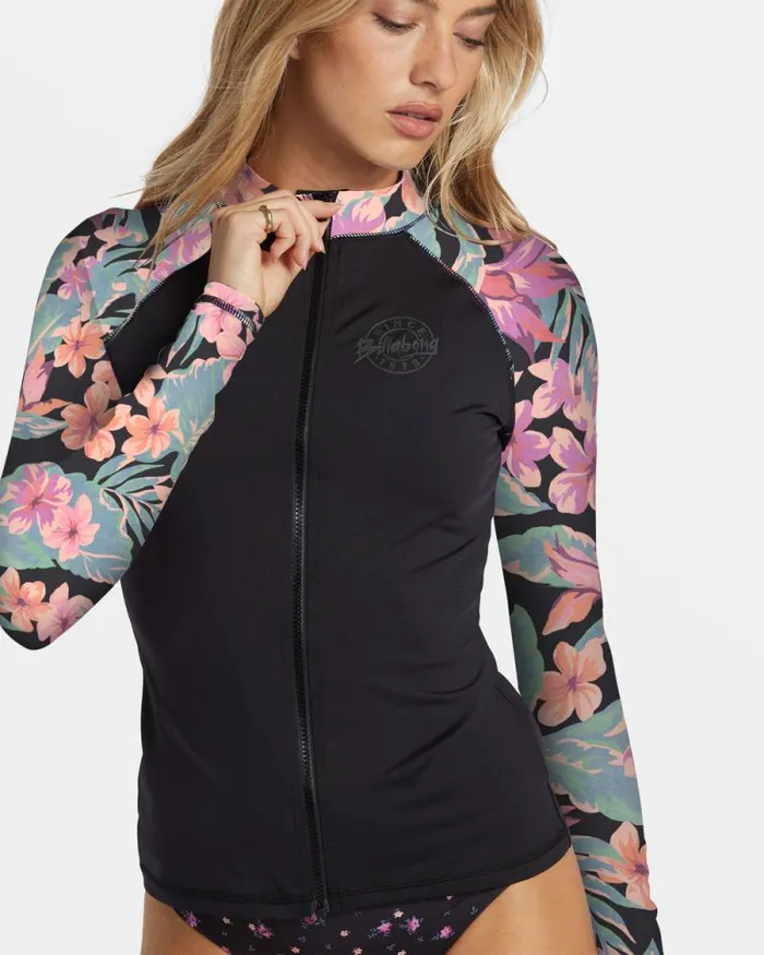 Billabong Rashguards and Bodysuits Core Long Sleeve ZipUp Rashguard Black 8211 Women Billabong Rashguards and Bodysuits Core Long Sleeve ZipUp Rashguard Black 8211 Women