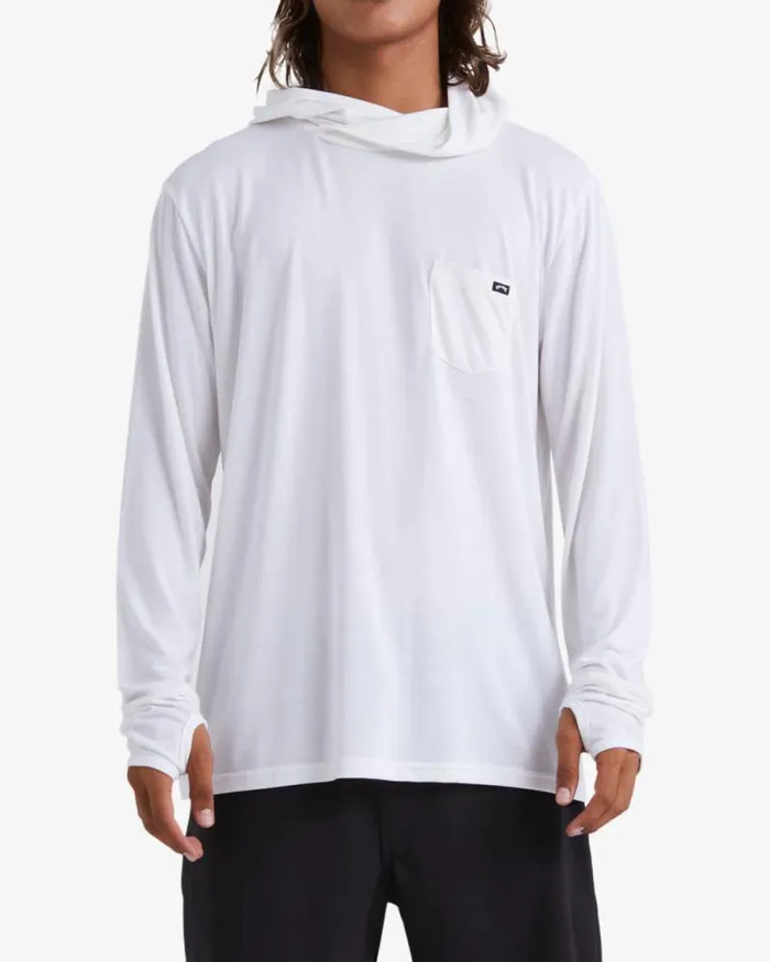 Billabong Rashguards and Surf Tees Eclipse Hooded Long Sleeve Surf TShirt White 8211 Men