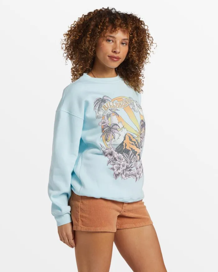 Billabong Sweatshirts and Fleece Island Life Crew Neck Sweatshirt Blue Glow 8211 Women Billabong Sweatshirts and Fleece Island Life Crew Neck Sweatshirt Blue Glow 8211 Women