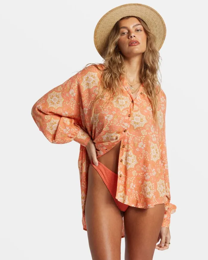 Billabong Tops Dream Space Long Sleeve Shirt Sweet Papaya 8211 Women