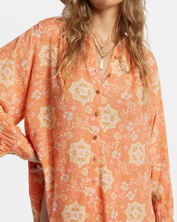 Billabong Tops Dream Space Long Sleeve Shirt Sweet Papaya 8211 Women Billabong Tops Dream Space Long Sleeve Shirt Sweet Papaya 8211 Women