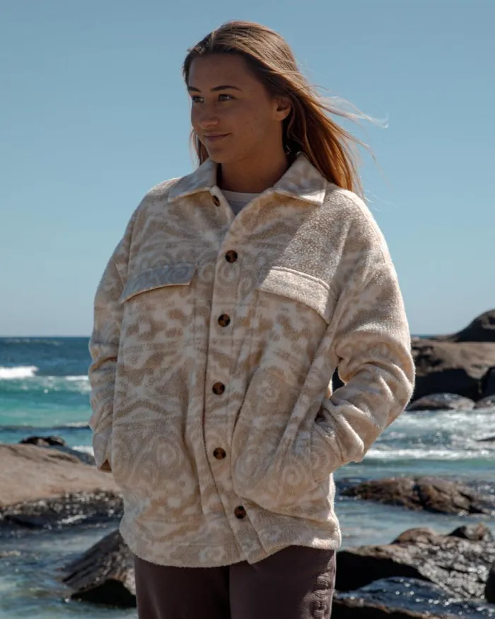 Billabong Tops Happy Camper Shacket Button Sweater Wet Sand 8211 Women