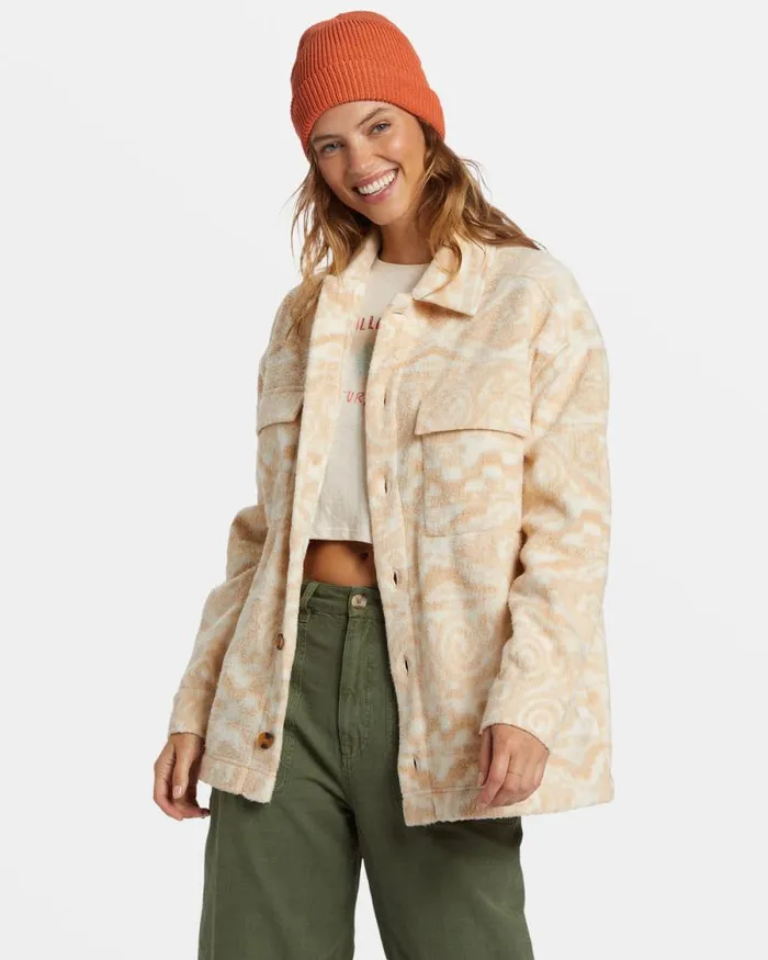 Billabong Tops Happy Camper Shacket Button Sweater Wet Sand 8211 Women Billabong Tops Happy Camper Shacket Button Sweater Wet Sand 8211 Women