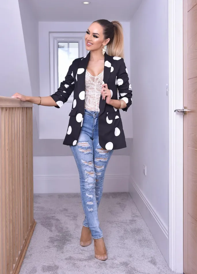 Black Polka Dot Mock Pocket Blazer Women Missfiga CoOrds