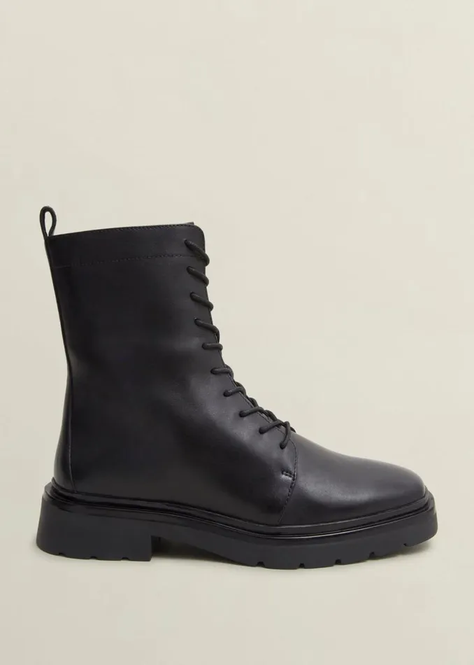 Boots Women HOBBS Farrah Leather LaceUp Boots Black