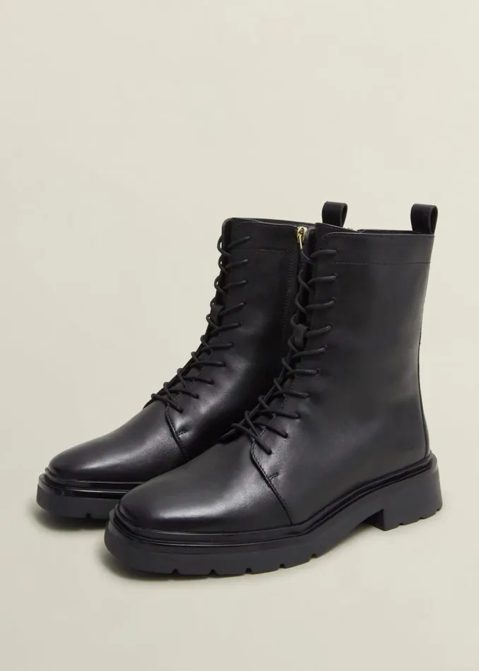 Boots Women HOBBS Farrah Leather LaceUp Boots Black