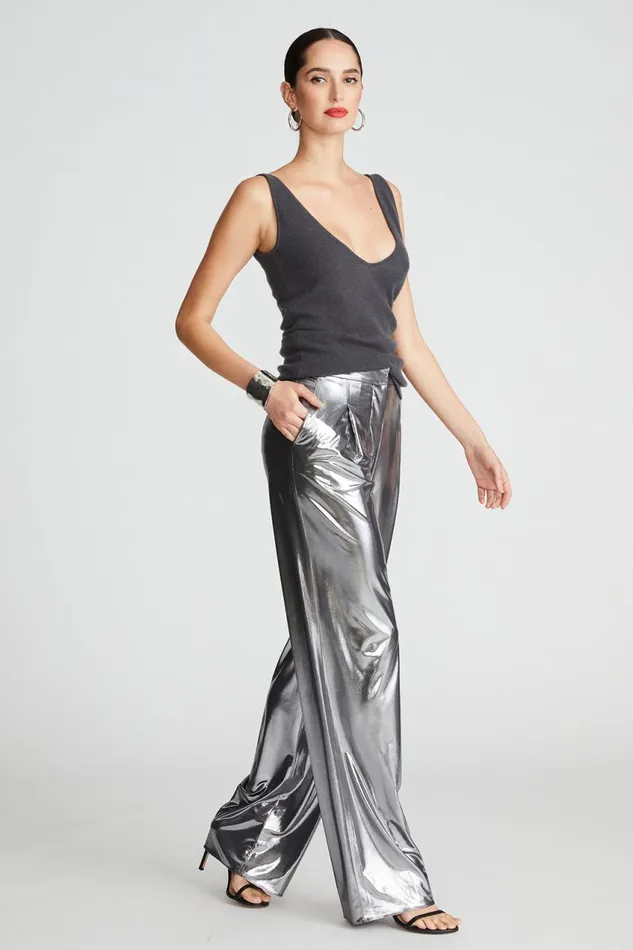 Bottoms Women Halston Jess Trousers In Foil Jersey Luster