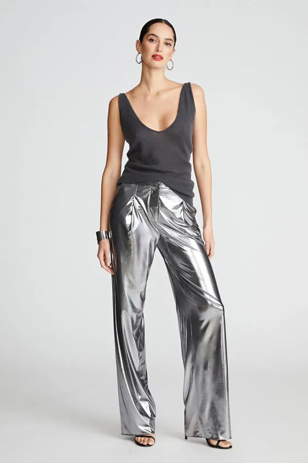 Bottoms Women Halston Jess Trousers In Foil Jersey Luster