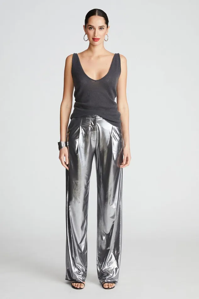 Bottoms Women Halston Jess Trousers In Foil Jersey Luster