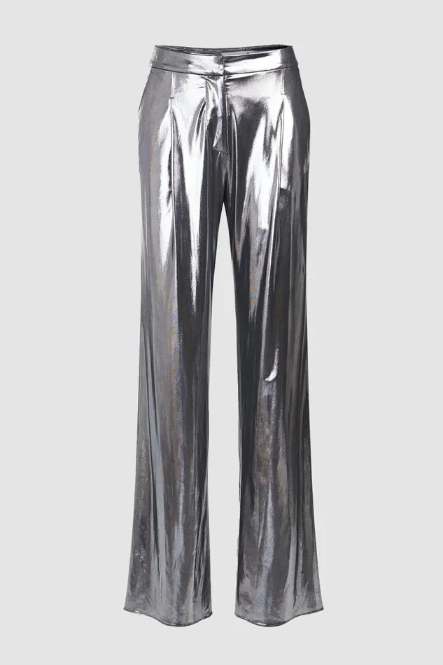 Bottoms Women Halston Jess Trousers In Foil Jersey Luster