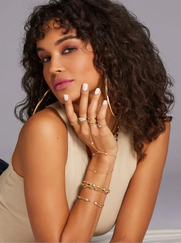 Bracelets Accessories Jessica Simpson Demi Fine Hand Chain In Jeweled Gold