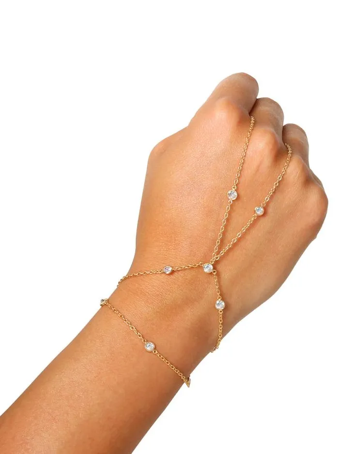 Bracelets Accessories Jessica Simpson Demi Fine Hand Chain In Jeweled Gold