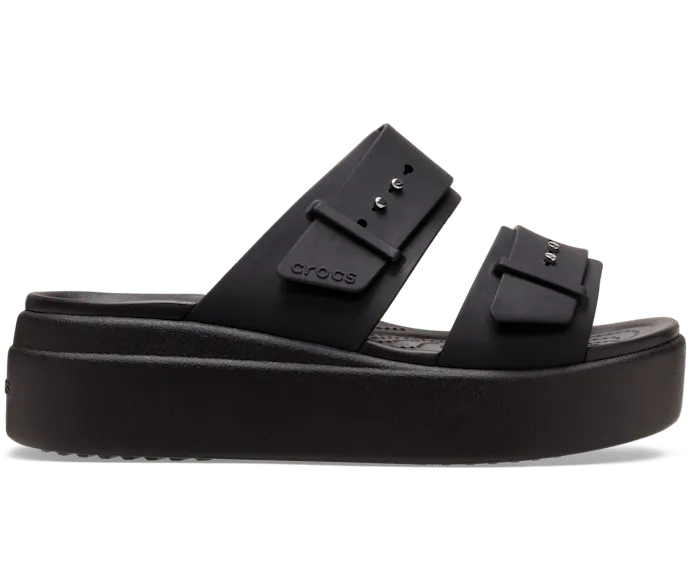 Brooklyn Buckle Black Women Crocs Slides
