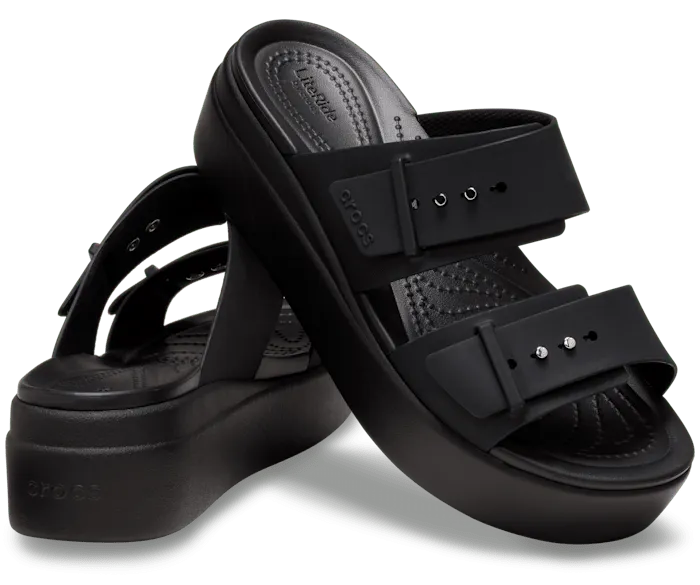 Brooklyn Buckle Black Women Crocs Slides