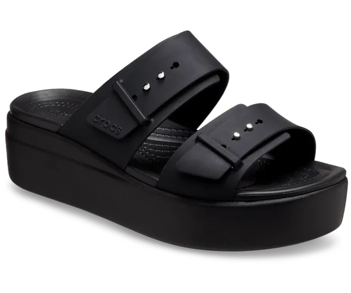 Brooklyn Buckle Black Women Crocs Slides