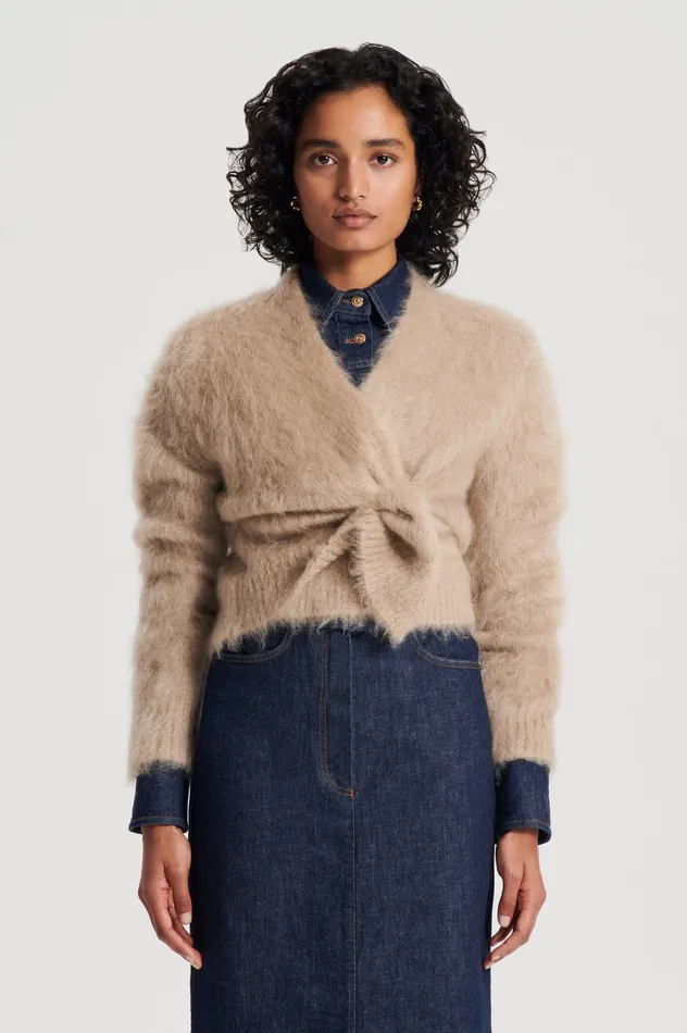 BRUSHED MOHAIR WRAP CARDIGAN NOUGAT Knitwear Scanlan Theodore Women BRUSHED MOHAIR WRAP CARDIGAN NOUGAT Knitwear Scanlan Theodore Women