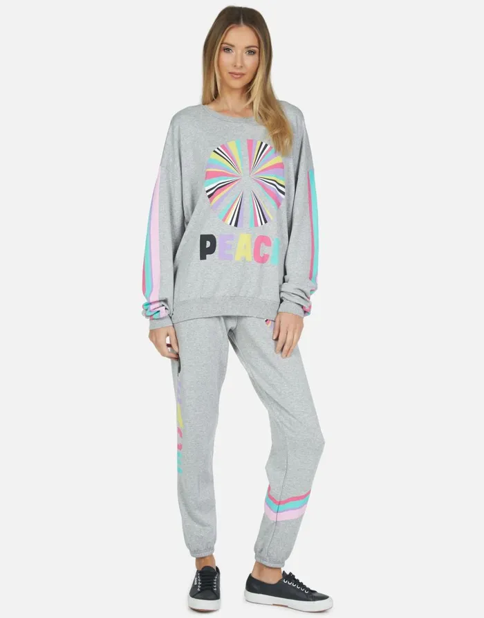 Brynn Rainbow Ray Peace Heather Grey Women039s Lauren Moshi Long Sweatpants