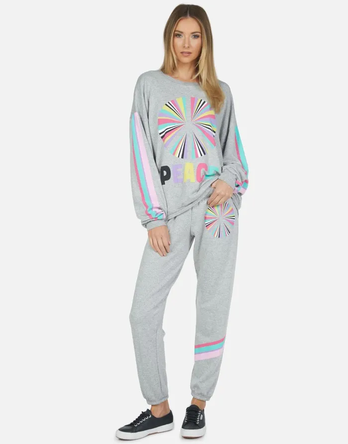 Brynn Rainbow Ray Peace Heather Grey Women039s Lauren Moshi Long Sweatpants