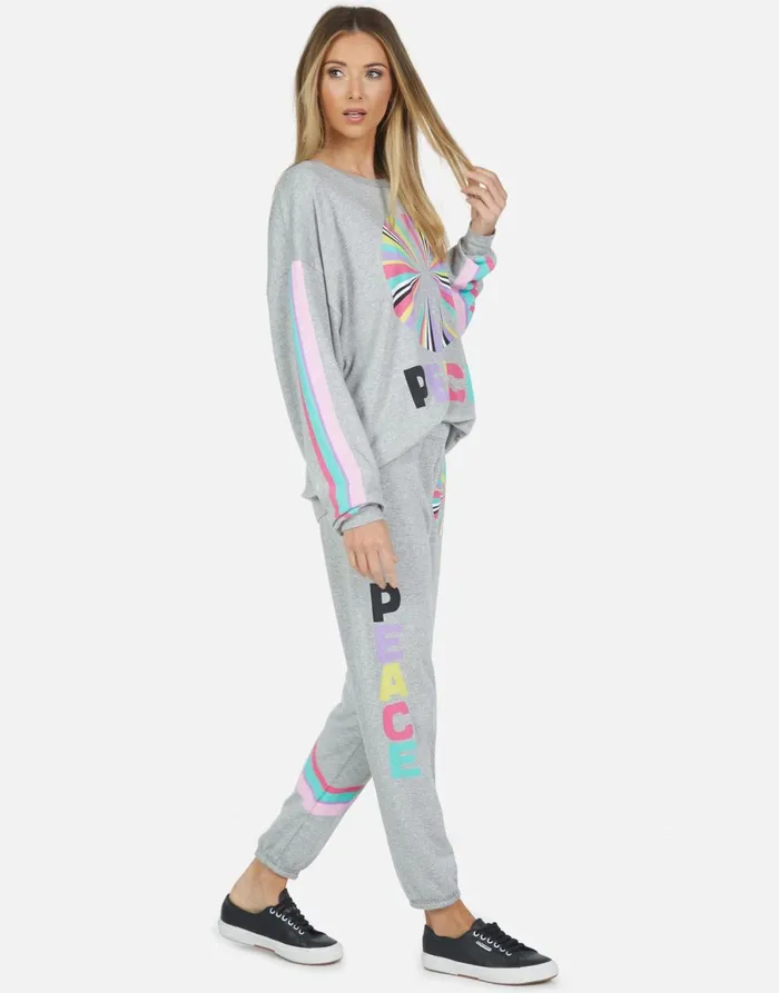 Brynn Rainbow Ray Peace Heather Grey Women039s Lauren Moshi Long Sweatpants