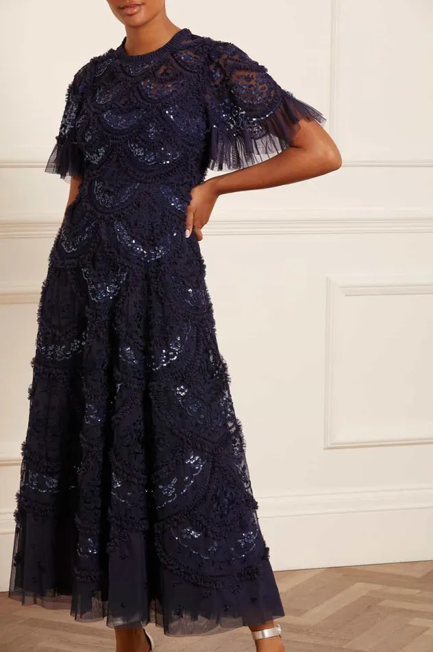 Carmen Ruffle Ankle Gown Blue Women Needle and Thread Dresses