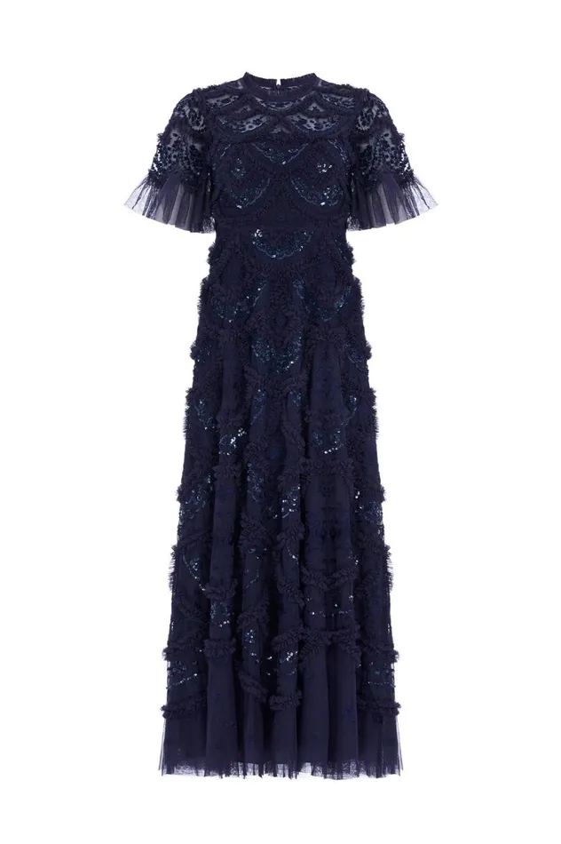Carmen Ruffle Ankle Gown Blue Women Needle and Thread Dresses