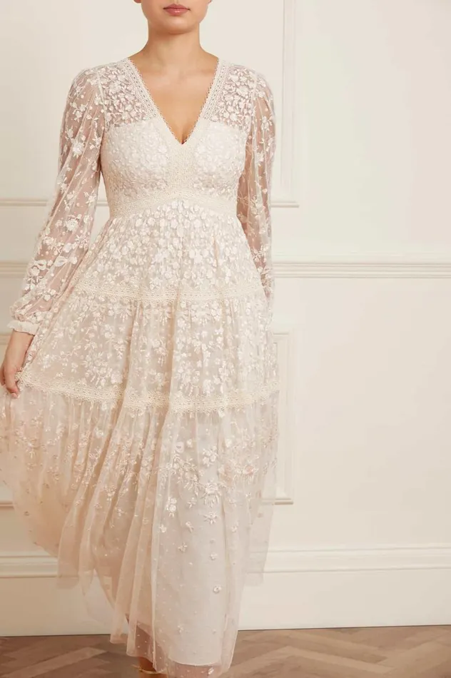 Celestia Ribbon Ankle Gown Champagne Women Needle and Thread Dresses