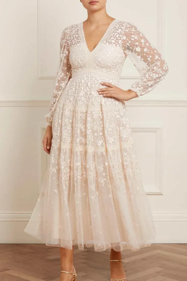 Celestia Ribbon Ankle Gown Champagne Women Needle and Thread Dresses