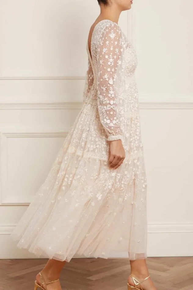 Celestia Ribbon Ankle Gown Champagne Women Needle and Thread Dresses