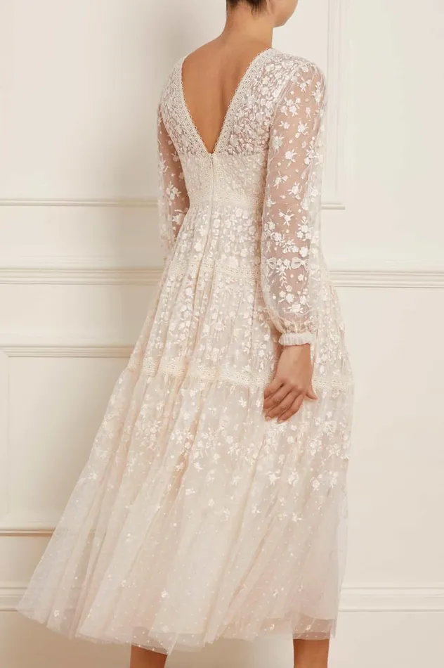 Celestia Ribbon Ankle Gown Champagne Women Needle and Thread Dresses