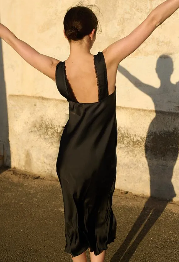 Ciao Lucia Satin Dresses Leticia Black Satin Midi Dress 8211 Women