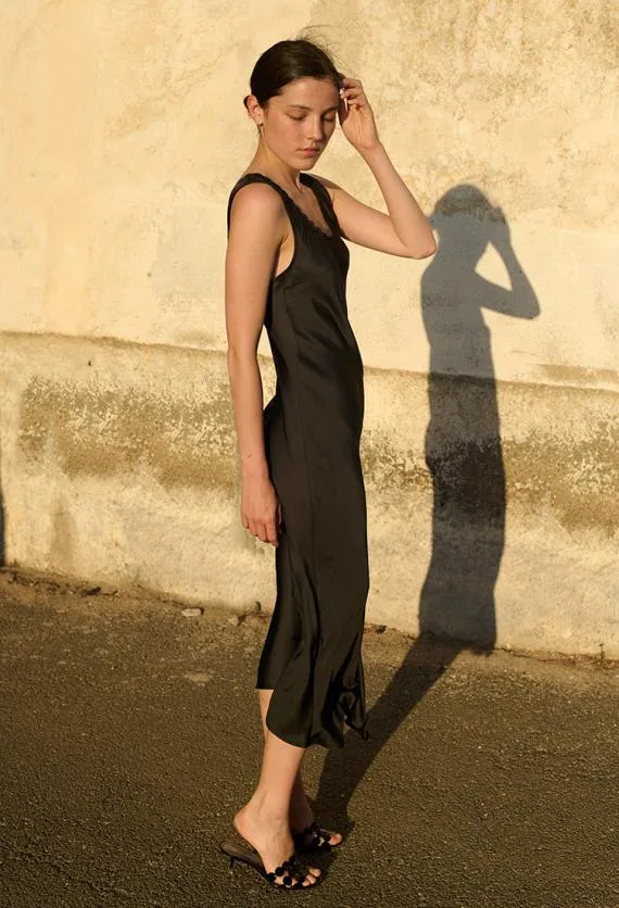 Ciao Lucia Satin Dresses Leticia Black Satin Midi Dress 8211 Women