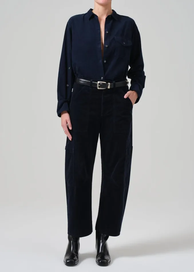 Citizens Of Humanity Marcelle Low Slung Easy Cargo Corduroy In Navy Women Pants