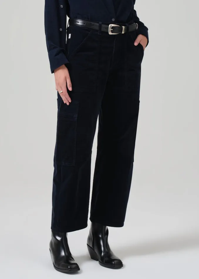 Citizens Of Humanity Marcelle Low Slung Easy Cargo Corduroy In Navy Women Pants