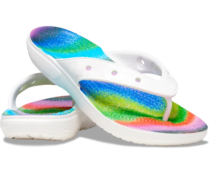 Classic Spray Dye Flip White Multi Women Crocs FlipFlops