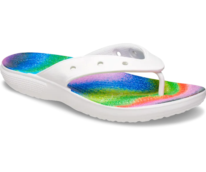 Classic Spray Dye Flip White Multi Women Crocs FlipFlops
