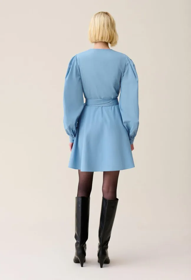 Claudie Pierlot Blue Short Dress With Puff Sleeves Sky Blue Women Dresses Claudie Pierlot Blue Short Dress With Puff Sleeves Sky Blue Women Dresses
