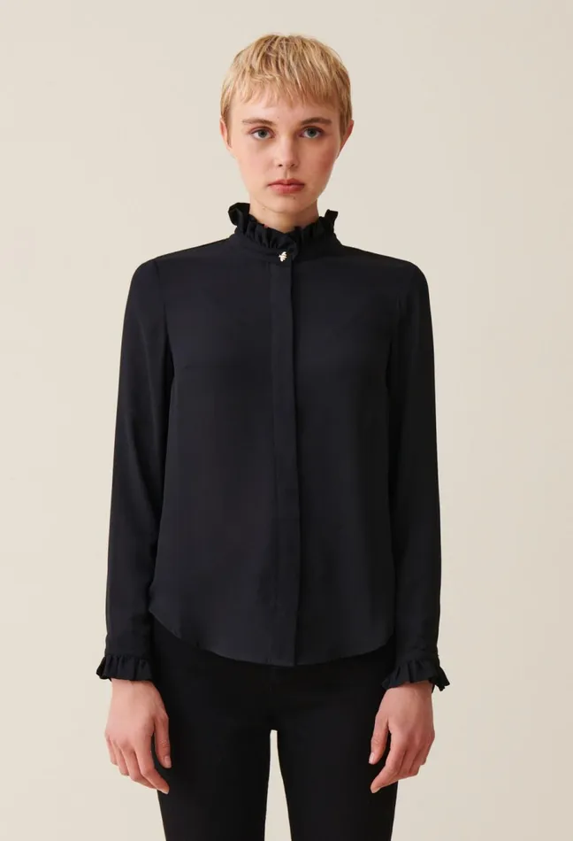 Claudie Pierlot Collared Shirt Black Women Tops And Shirts Claudie Pierlot Collared Shirt Black Women Tops And Shirts