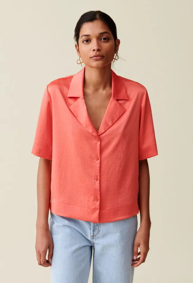 Claudie Pierlot Flowing Satin Mandarin Shirt Mandarin Women Tops And Shirts