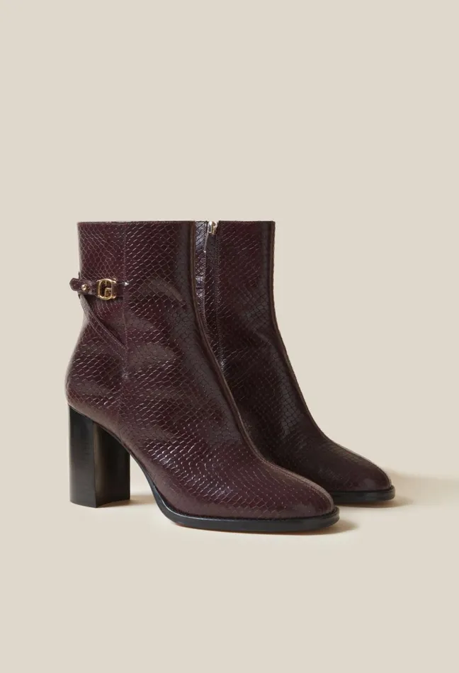 Claudie Pierlot Glossy Snake Effect Boots Burgundy Women Ankle Boots Claudie Pierlot Glossy Snake Effect Boots Burgundy Women Ankle Boots