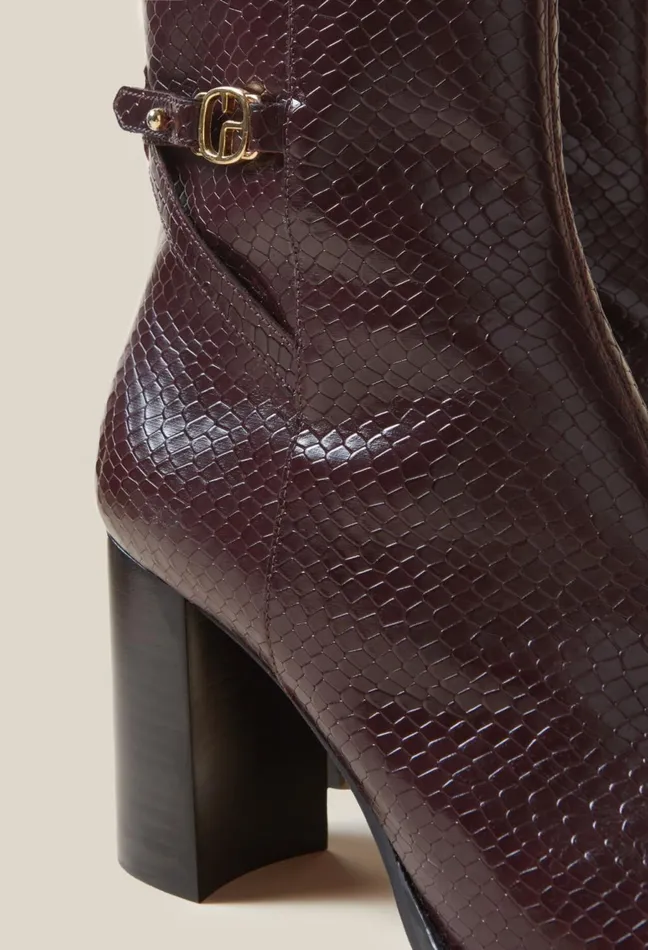 Claudie Pierlot Glossy Snake Effect Boots Burgundy Women Ankle Boots Claudie Pierlot Glossy Snake Effect Boots Burgundy Women Ankle Boots