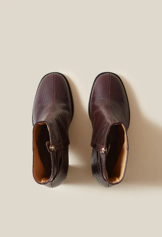 Claudie Pierlot Glossy Snake Effect Boots Burgundy Women Ankle Boots Claudie Pierlot Glossy Snake Effect Boots Burgundy Women Ankle Boots