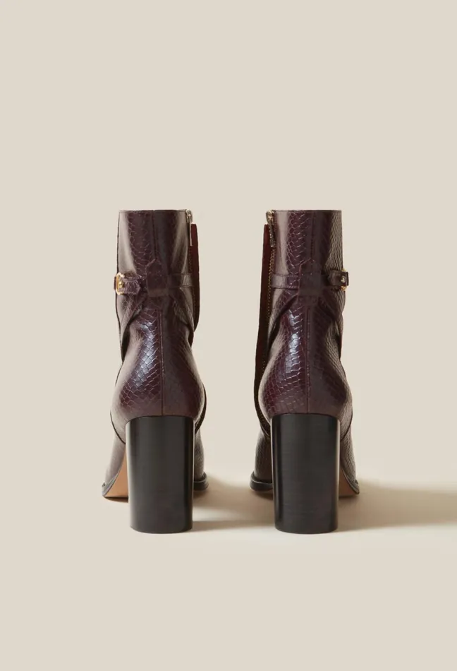Claudie Pierlot Glossy Snake Effect Boots Burgundy Women Ankle Boots Claudie Pierlot Glossy Snake Effect Boots Burgundy Women Ankle Boots
