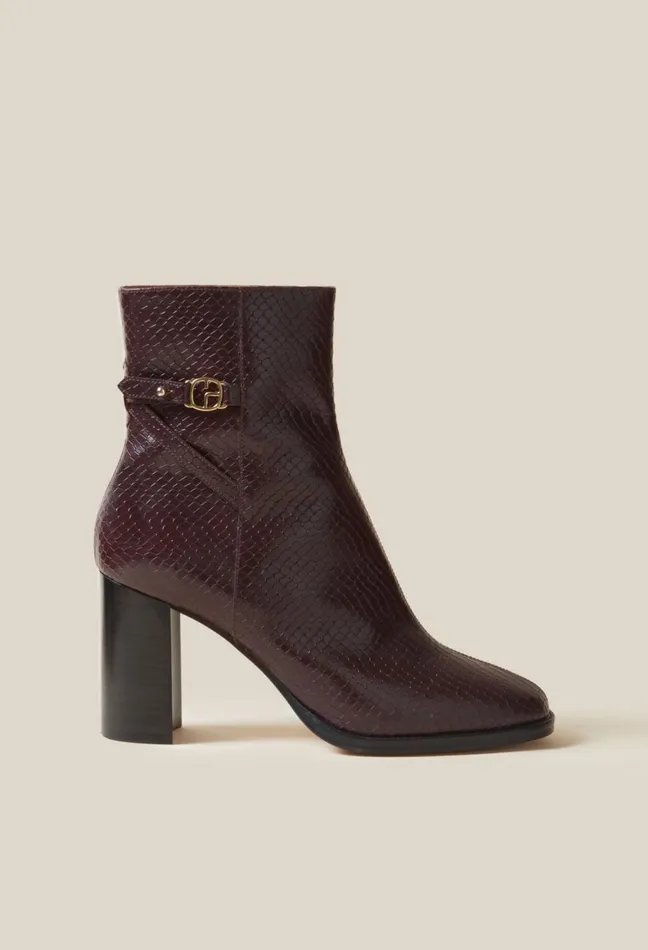 Claudie Pierlot Glossy Snake Effect Boots Burgundy Women Ankle Boots Claudie Pierlot Glossy Snake Effect Boots Burgundy Women Ankle Boots