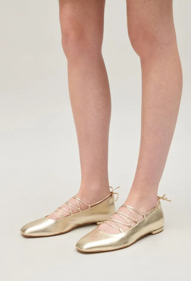 Claudie Pierlot Gold Leather Ballet Pumps Women Ballerinas