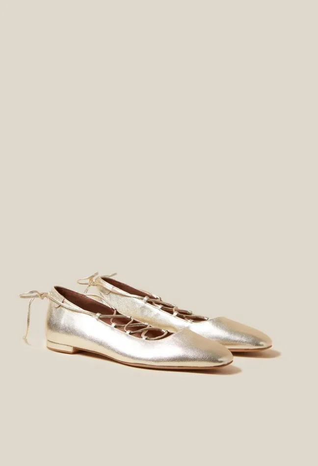 Claudie Pierlot Gold Leather Ballet Pumps Women Ballerinas Claudie Pierlot Gold Leather Ballet Pumps Women Ballerinas